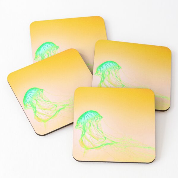 Item preview, Green Yellow Glowing Jellyfish on Orange Ombre Gradient designed and sold by StayCuztom.