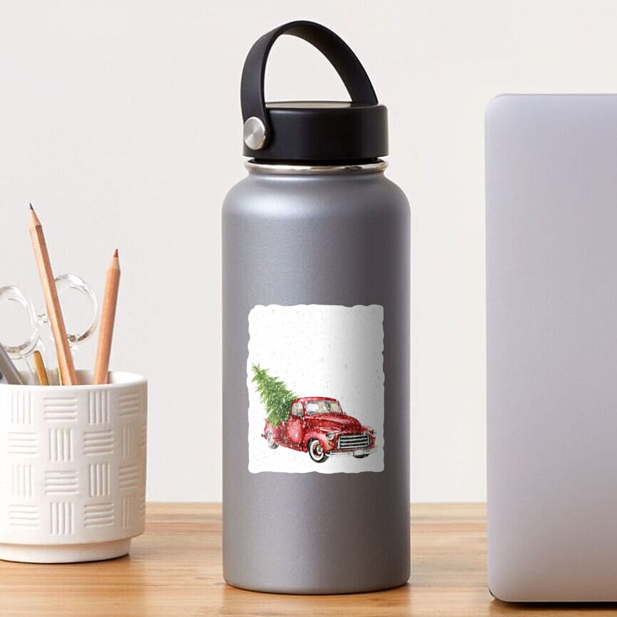 Red-Truck-Merry-Christmas-Tree-Vintage-Red-Pickup-Sweatshirt Sticker