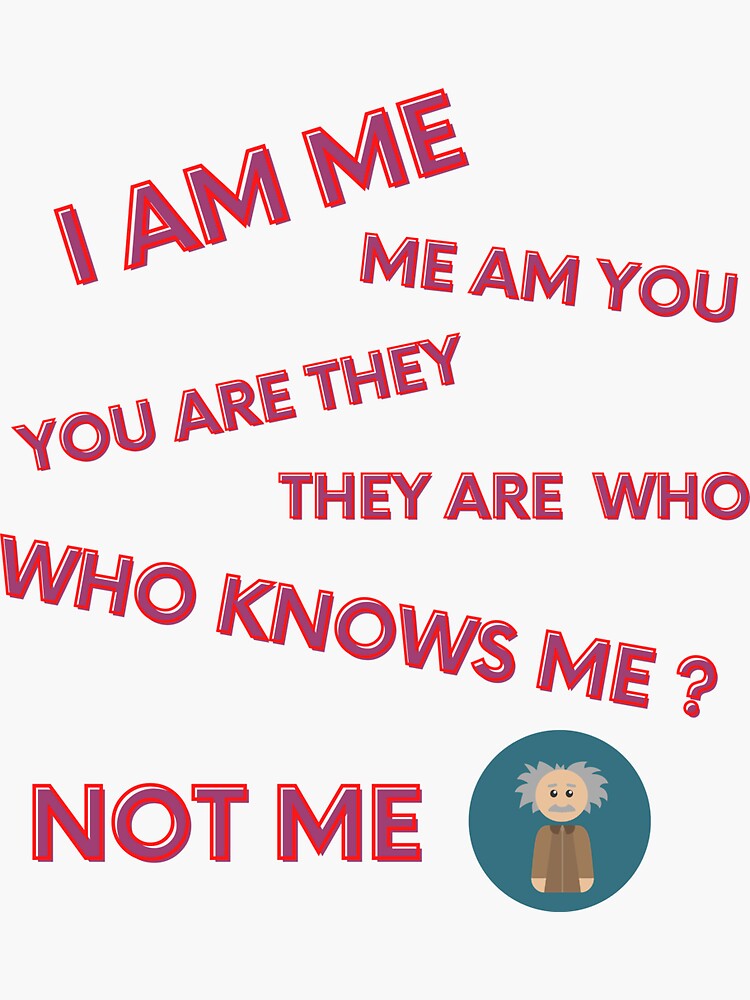 "Hello I Am Me, Me Am You. Crazy " Sticker by Bagsyrose Redbubble