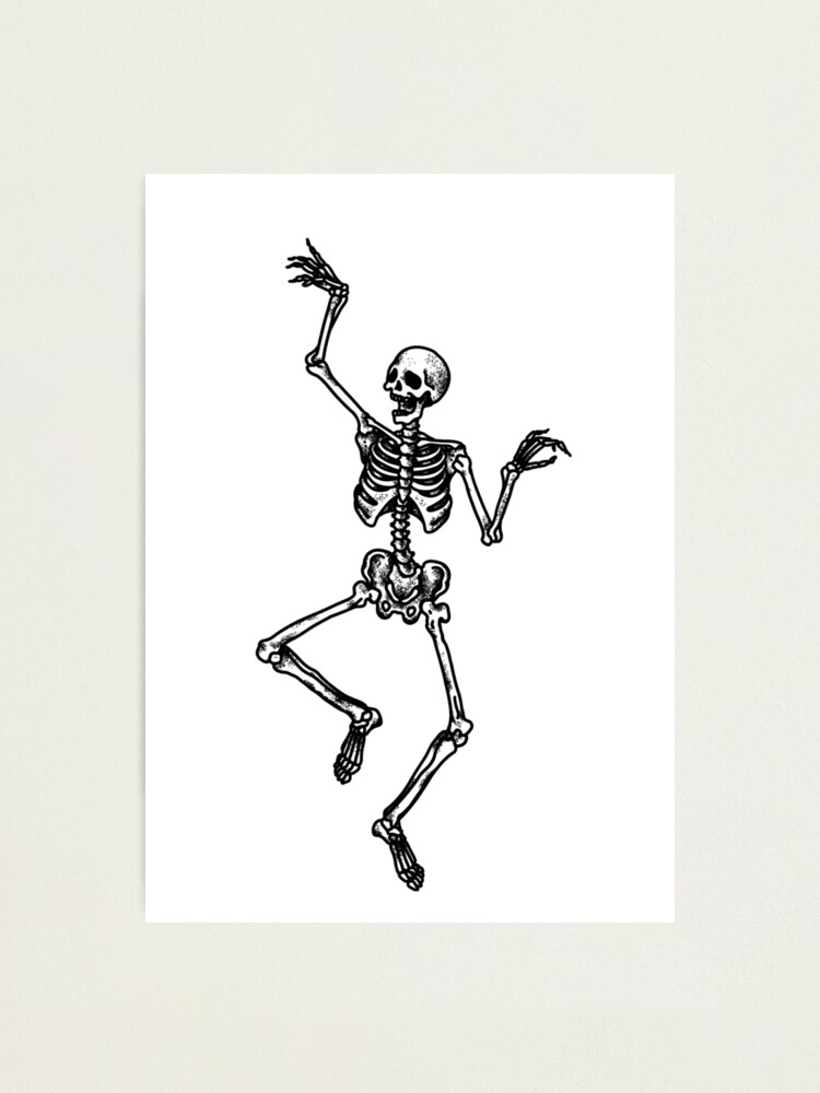 Fine line style dancing skeleton tattoo located on the