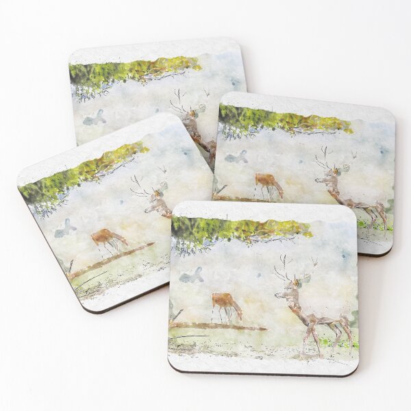 Item preview, A deer and a roe deer in a clearing in the forest watercolor designed and sold by adamtepl.
