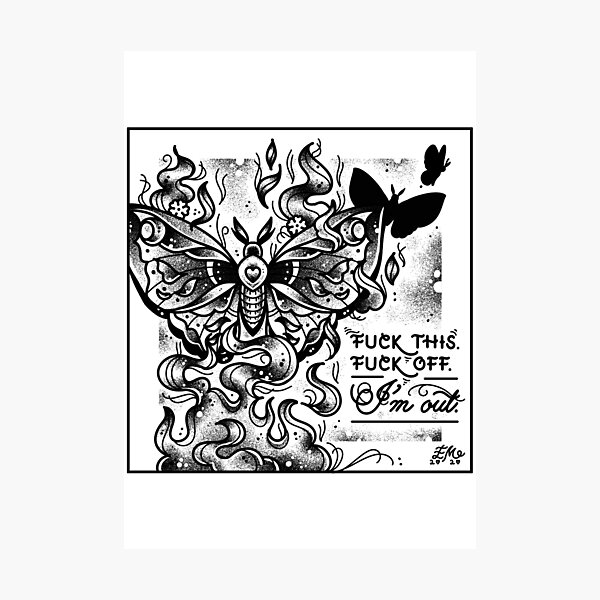Item preview, Moth in Flames Mantra Flash Tattoo designed and sold by Ella Mobbs.