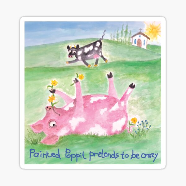 Poppit pretends to be crazy (illustrated by Des Mitchell) Sticker