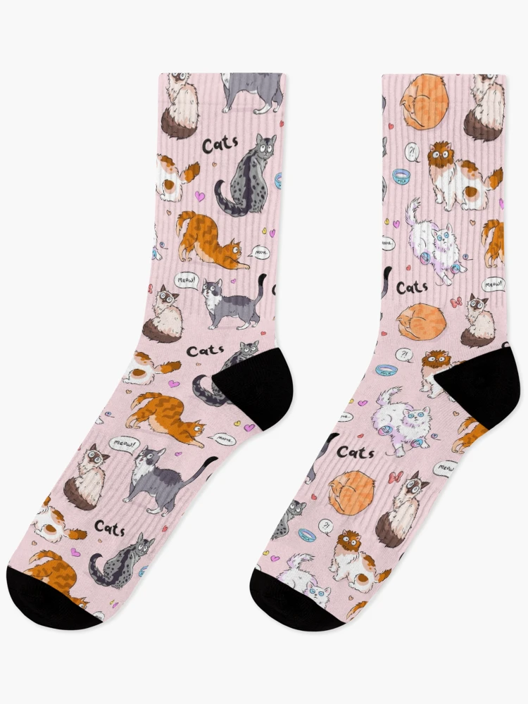 Thumbnail 1 of 5, Socks, Cute Playing Cats Pattern designed and sold by PatternSquare.