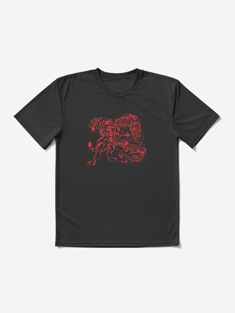 Tiger and Dragon Yin Yang Tattoo Style Red Print | Active T-Shirt