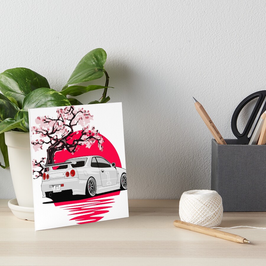 R34 GTR Japan White | Art Board Print
