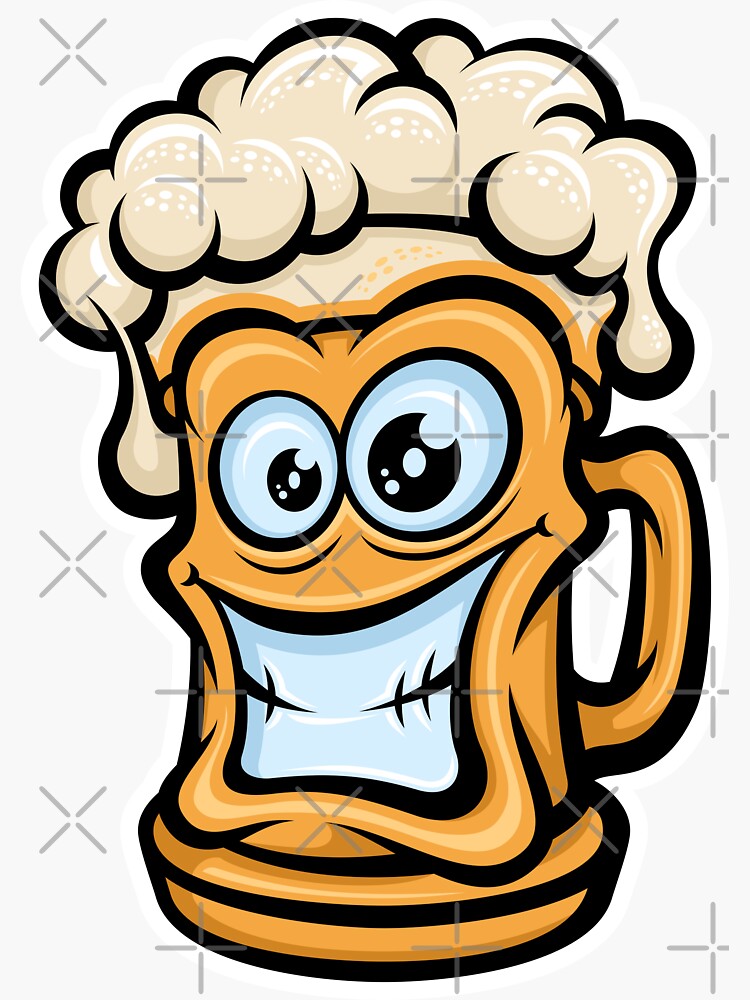 "Happy Beer Mug, Cartoon Style" Sticker by Bruvi Redbubble
