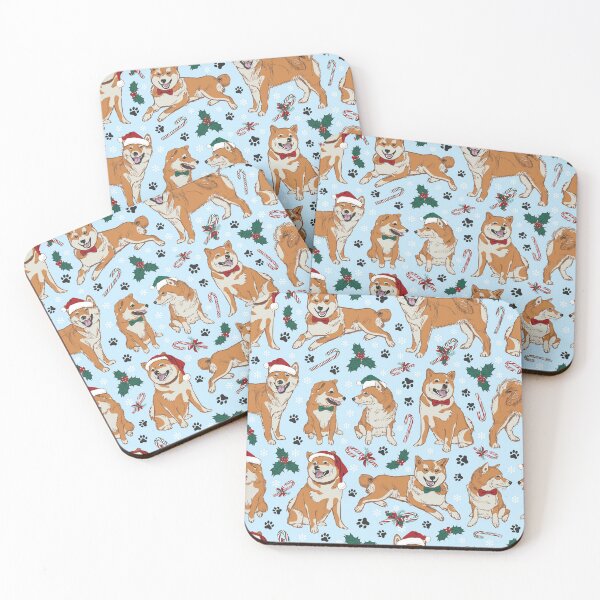 Item preview, Vector blue christmas shiba inu dogs single direction seamless pattern with holly and candy canes designed and sold by jamiesoondesign.