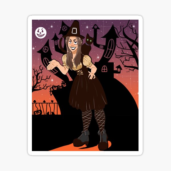 Halloween Cartoon Witch With Black Cat And Halloween Background Samantha V Hutton And Luna 