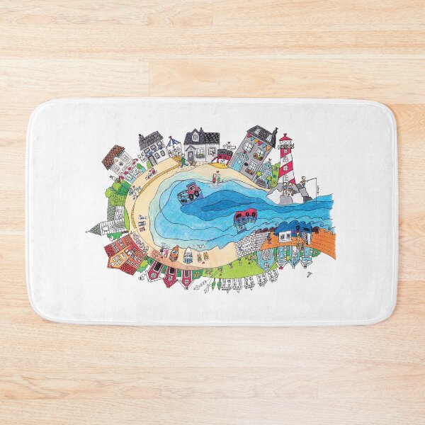 Item preview, Seaside Harbour Illustration With British and Nordic influences designed and sold by LouiseFranksArt.