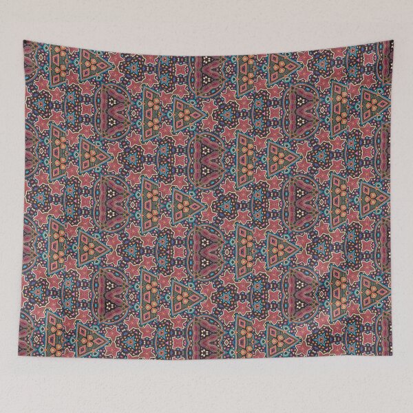 Item preview, Mola Embroidery design Print Pink Flowers, Triangles designed and sold by ZenArt-Fern.