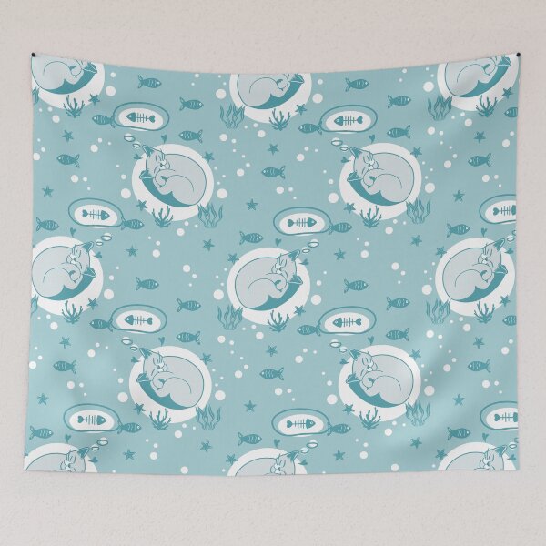 Item preview, Sleeping Russian Blue Cat Dreaming About Fish designed and sold by lulululupaint.