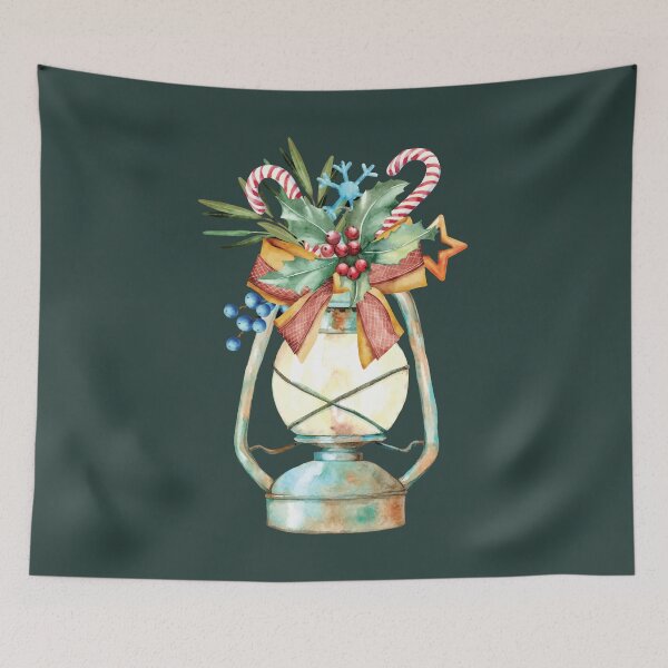 Item preview, Vintage Christmas Decorated Metal Oil Lantern designed and sold by Alicia Chee.