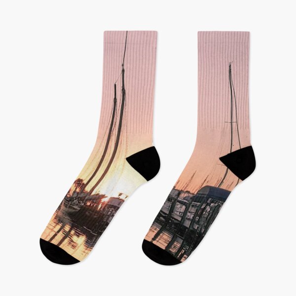 Item preview, Pretty in Pink Marina Sunrise with sailboats designed and sold by whimwitch.