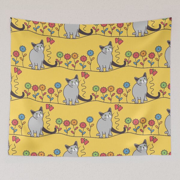Item preview, Russian Blue Cat and Flowers designed and sold by lulululupaint.