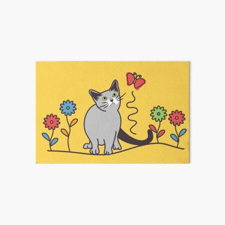 Russian Blue Cat and Flowers Art Board Print