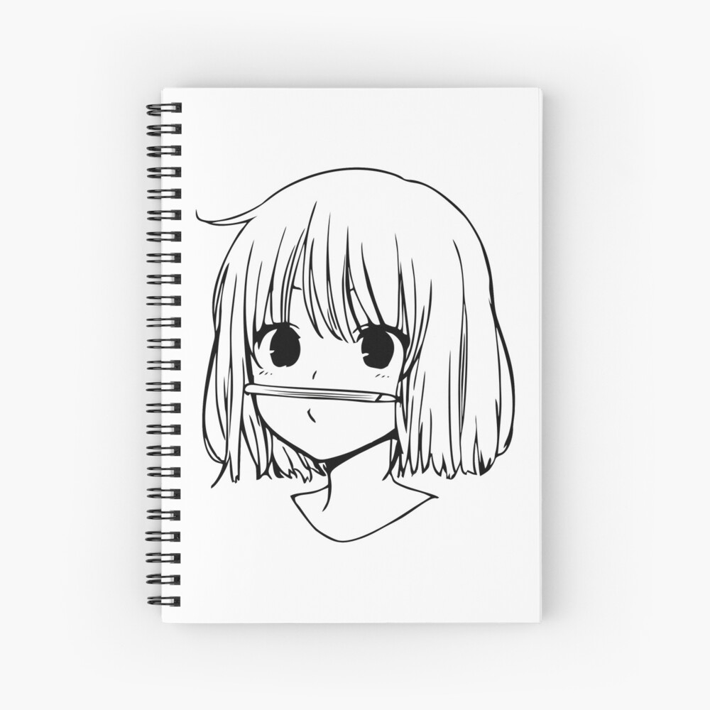 Cute anime girl playing with a pencil