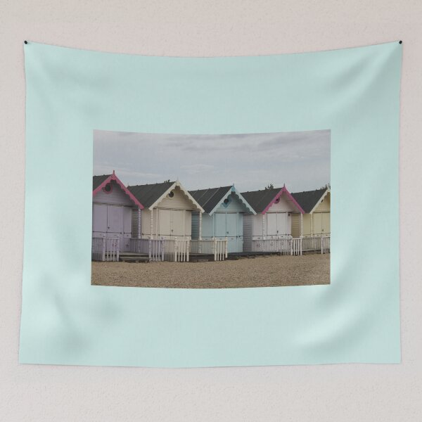 Item preview, West Mersea Beach huts seaside landscape in pastel colours  designed and sold by Emma  Amies.