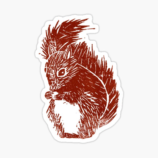 Squirrel Woodblock Print Sticker