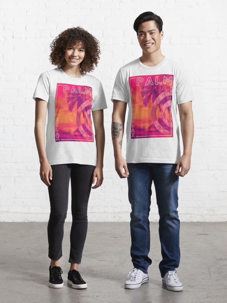 Thumbnail 1 of 7, Essential T-Shirt, Palm inverse style - beach, relax - pink sunset at sea designed and sold by Butterfly-Dream.