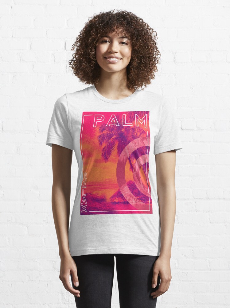 Thumbnail 6 of 7, Essential T-Shirt, Palm inverse style - beach, relax - pink sunset at sea designed and sold by Butterfly-Dream.