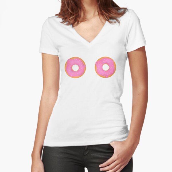 Pink Donut Boobs Fitted V-Neck T-Shirt