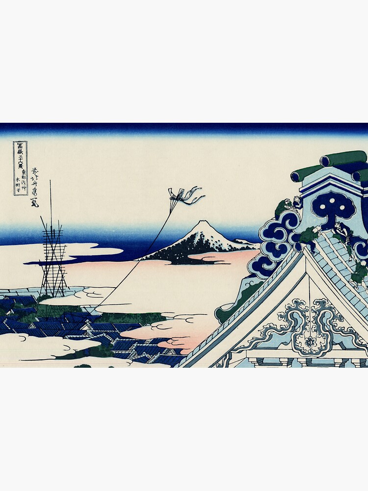 Thumbnail 3 of 3, Sticker, 'Asakusa Honganji Temple' by Katsushika Hokuusai (Reproduction) designed and sold by RozAbellera.