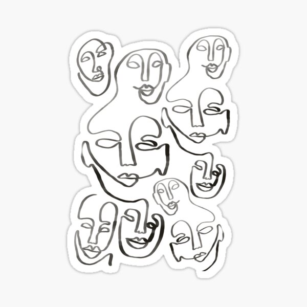Line art faces one line Sticker
