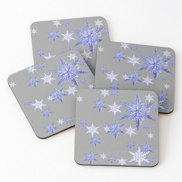 Item preview, WHITE  & BLUE CRYSTAL SNOWFLAKES ON GREY WINTER ART designed and sold by sharlesart.