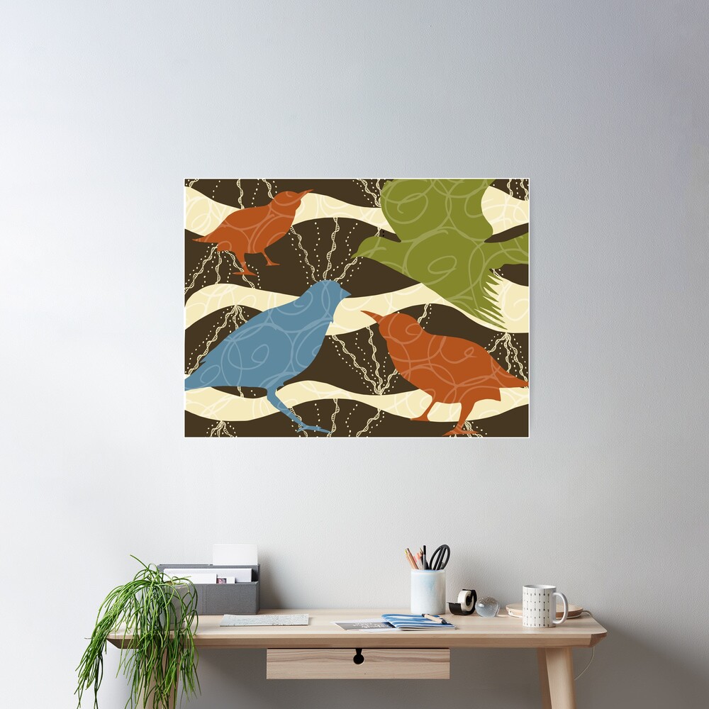 Colorful Birds and Doodles Poster