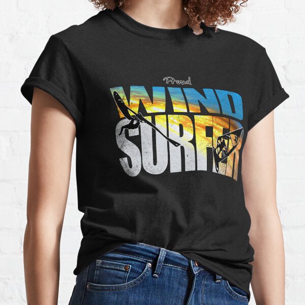 Proud Windsurfer Jumping Sunset Colors over Ocean Waves Classic T-Shirt