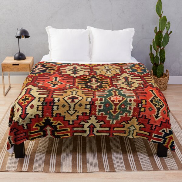 Antique Turkish Kilim Tribal Rug Print Throw Blanket