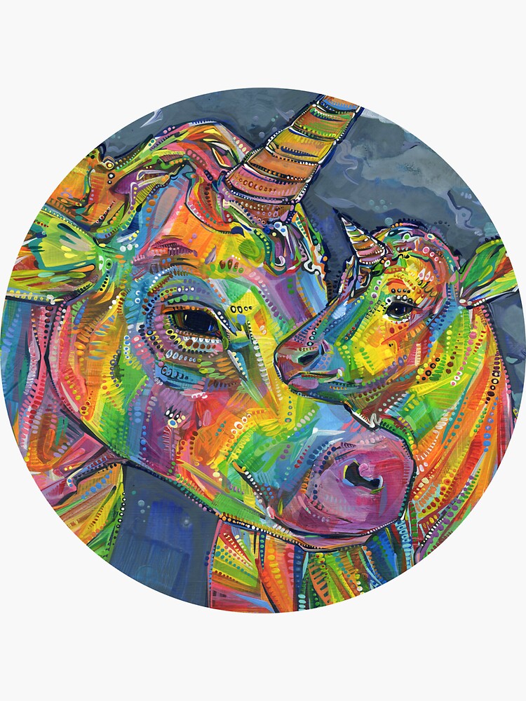Rainbow Unicow Mom and Baby Painting - 2020 by gwennpaints