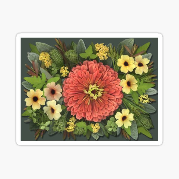 Horizontal Peach Zinnia Bouquet Sticker