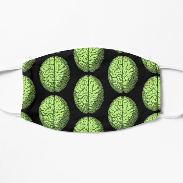 Green Colored Antique Head and Brain Anatomy Illustration Mask