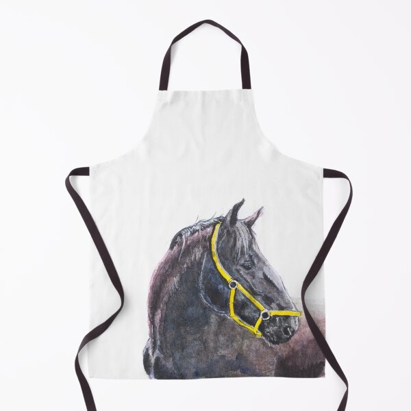 Item preview, Black horse with yellow halter watercolor painting designed and sold by CrunchyCableStudio.