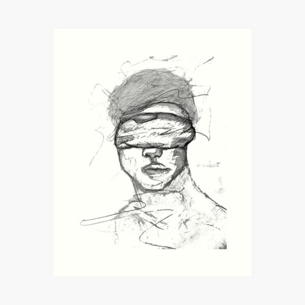 Blindfolded Man Cyanotype Portrait Sticker for Sale by KalenaDraws