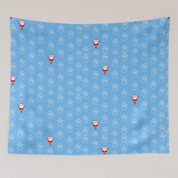 Item preview, Winter Snowmen and Santa fun Christmas pattern on blue background.  designed and sold by milkasweet.