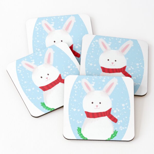 Item preview, White winter rabbit in a red scarf designed and sold by BunnyE.