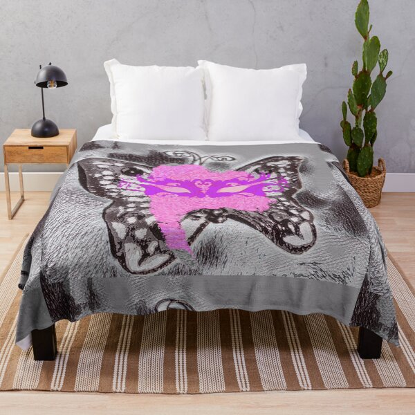Item preview, Le papillon masqué: Grey butterfly wearing a pink Venitian mask designed and sold by StephanieCAD.