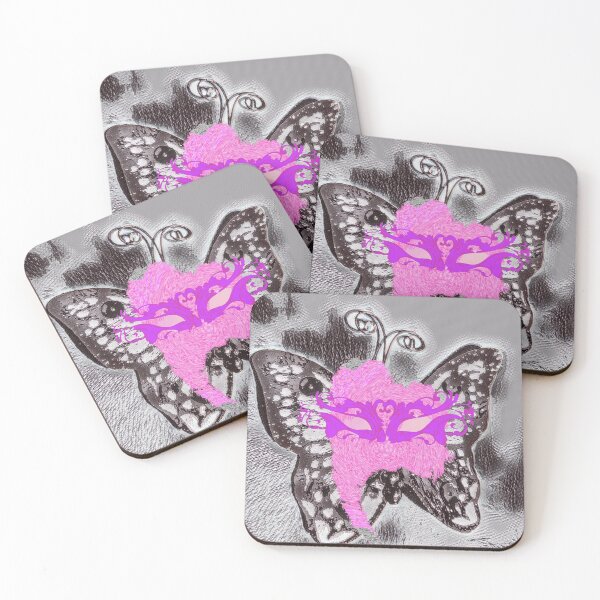 Item preview, Le papillon masqué: Grey butterfly wearing a pink Venitian mask designed and sold by StephanieCAD.