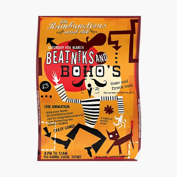 Beatniks and Bohos - Gig poster for Rambunctious social Club Poster