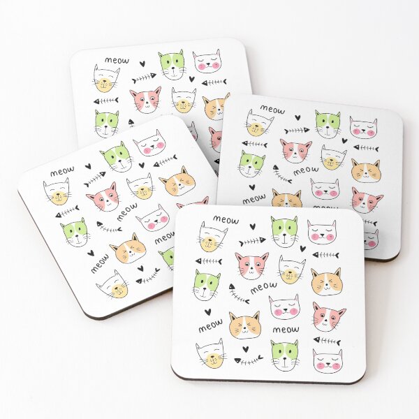 Item preview, Cute Cat Faces and Fish Bones Repeat Pattern designed and sold by suwarnaadi.