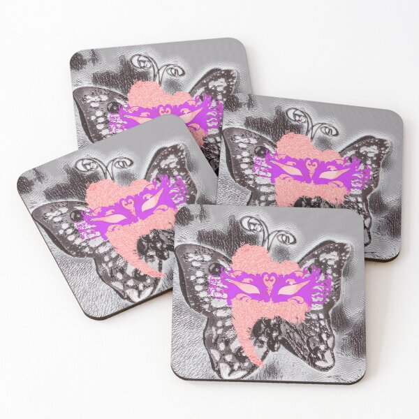 Item preview, Le papillon masqué: Grey butterfly wearing an orangé Venitian mask designed and sold by StephanieCAD.