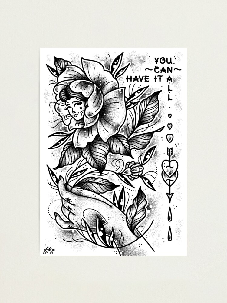 Lámina fotográfica «Puedes tenerlo todo, señoras en flores ornamentales  Positividad Flash Tattoo» de ellamobbs | Redbubble