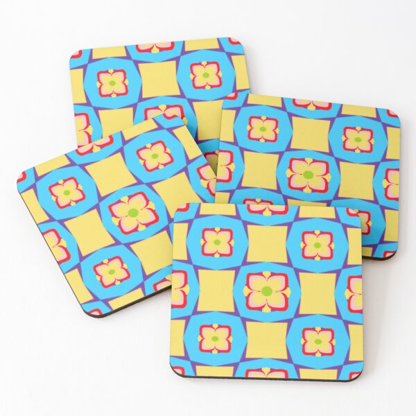 Item preview, Floral Abstract Blue and Yellow Checkered Pattern designed and sold by Sendreka.