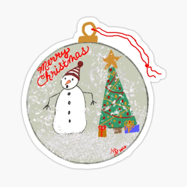 Snowman and a Christmas Tree Ornament Sticker