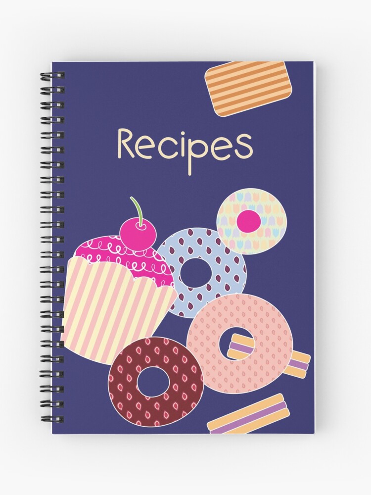 Cuaderno de espiral «* Recetas * diseño de portada con icono de pastel,  donas, galletas, fondo azul» de artistSMW | Redbubble