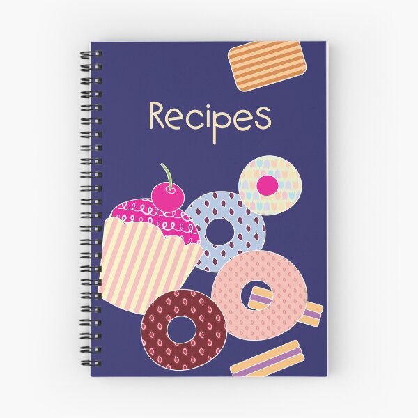 Item preview, *Recipes* cover design with Cake, Donuts, Biscuits icon, blue background designed and sold by Susan Marie Williams.