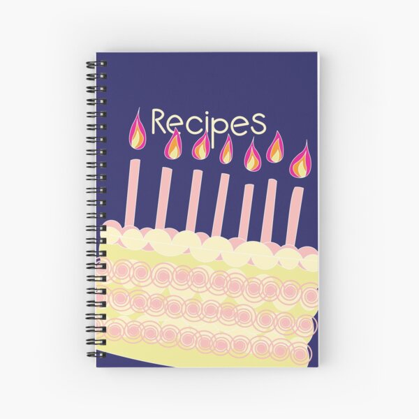 *Recipes* cover design with Birthday Cake icon, blue background Spiral Notebook